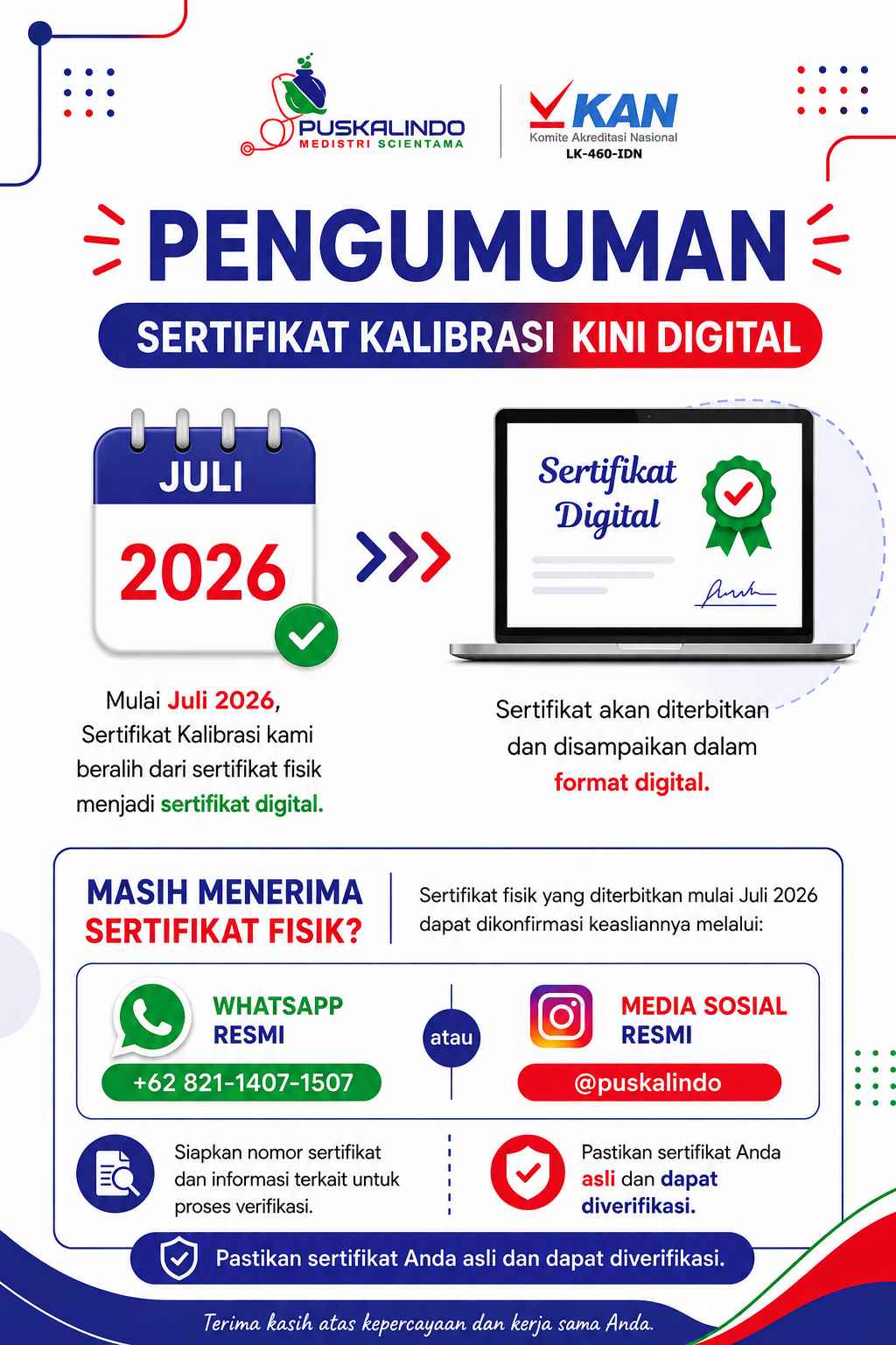 Sertifikat Kalibrasi Digital Puskalindo: Praktis, Aman, dan Mudah Diverifikasi